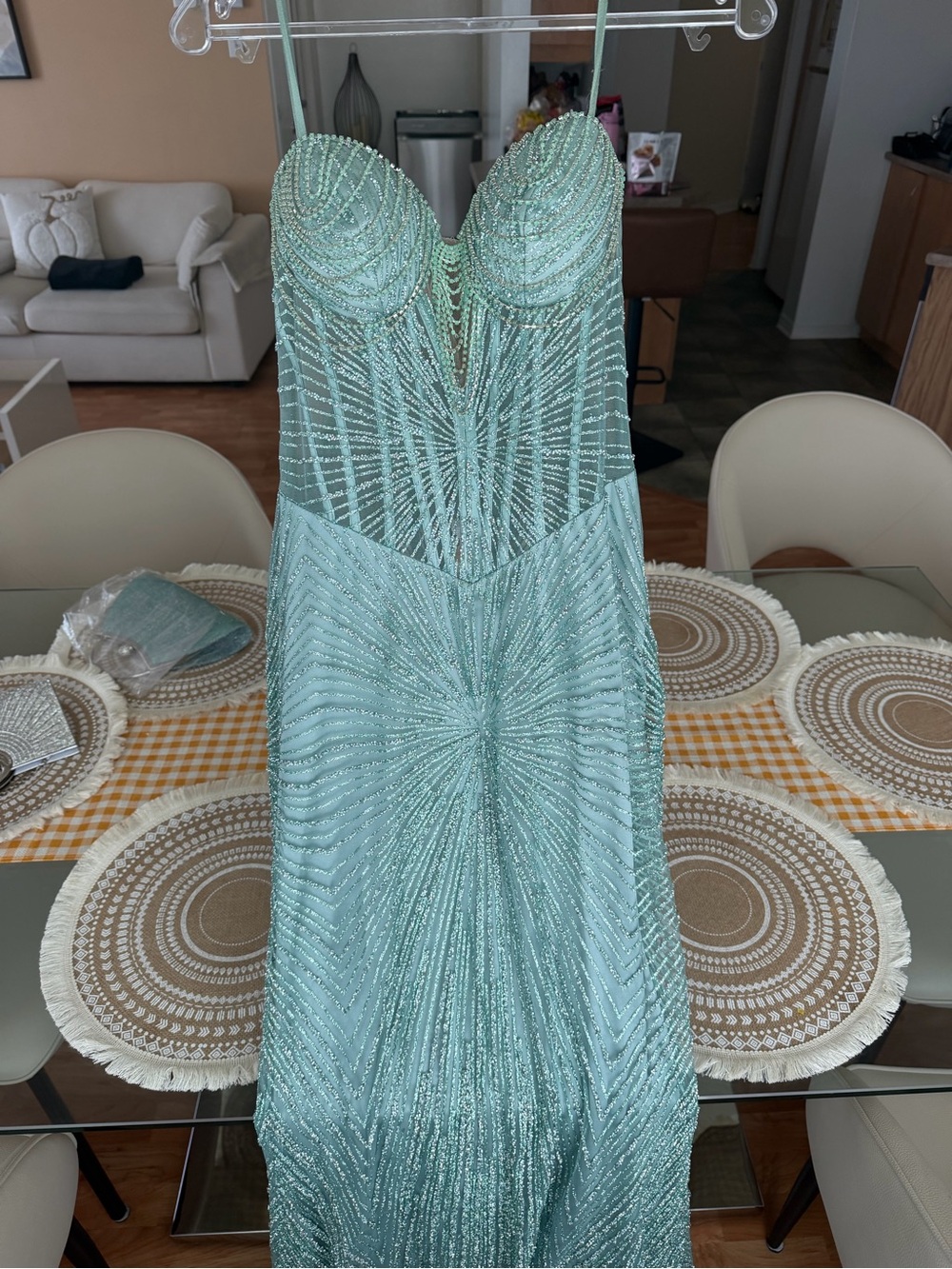 Embellished Mint Green Evening Gown